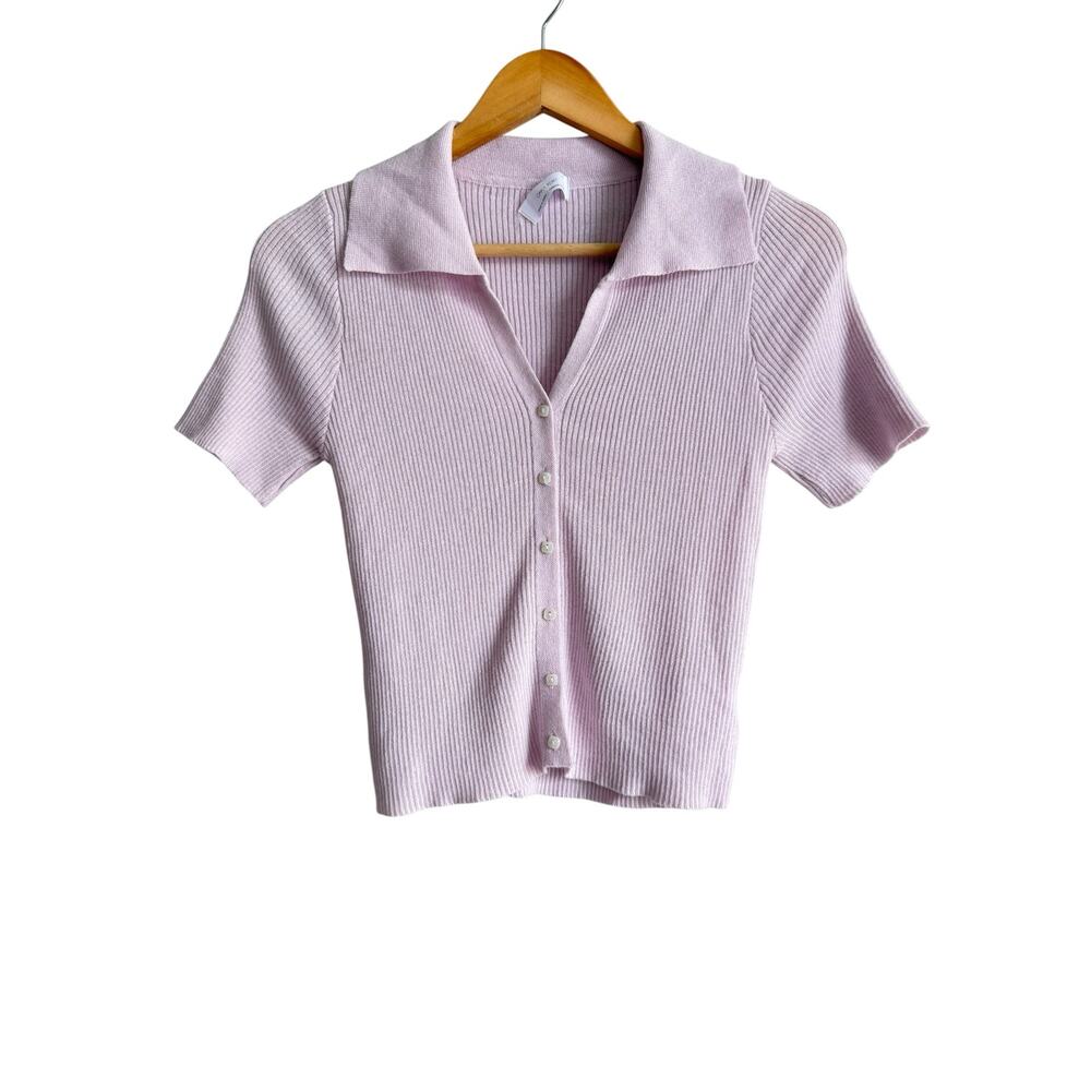 Oak + Fort Light Pink Knit Collared Button Down Sweater Size Small